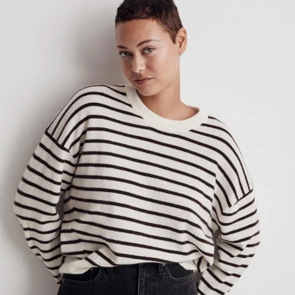 Madewell Responsible Striped Black and White Cashmere Sweater - Picture 2 of 5